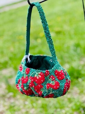 Strawberry Beaded Shoulder Bag – Handmade Statement Purse – New Release